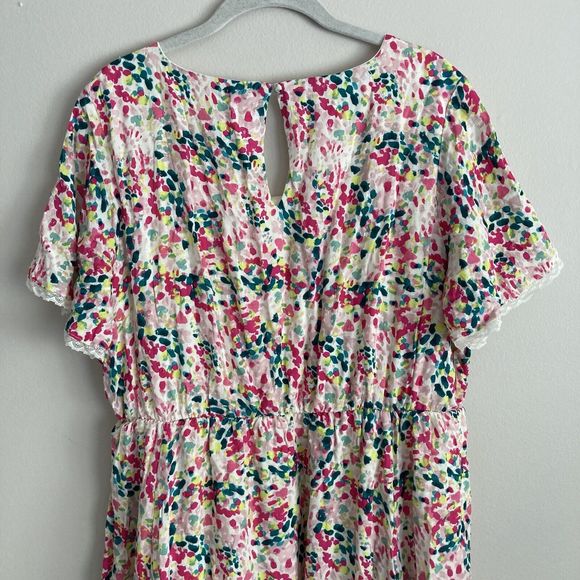 Torrid Womens Plus Mini Dot Dress Colorful Print Size 1X Flutter Sleeve Keyhole - Picture 9 of 12